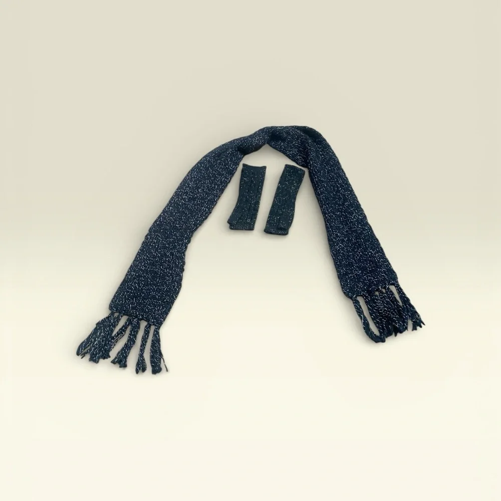 Joe Boxer Black Scarf With  Speckled Gold and Fingerless Gloves Set